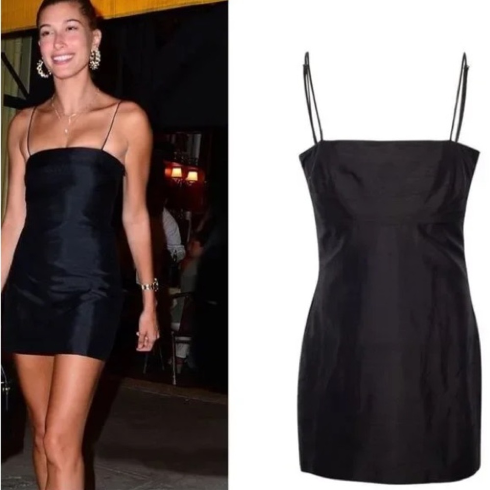 Realisation Par Black Mini Silk Dress with Spaghetti Straps